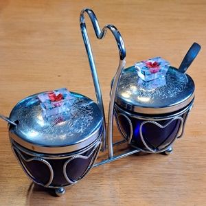 Chromium plated Sheffield love heart Condiment set